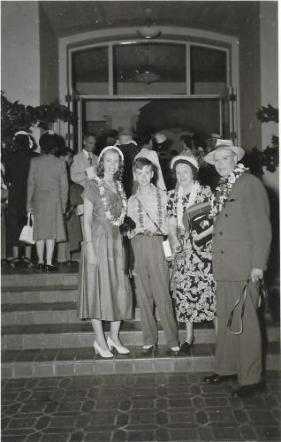 Annette Andy Hazel and Carl arriving at Royal Hawaiian 1948